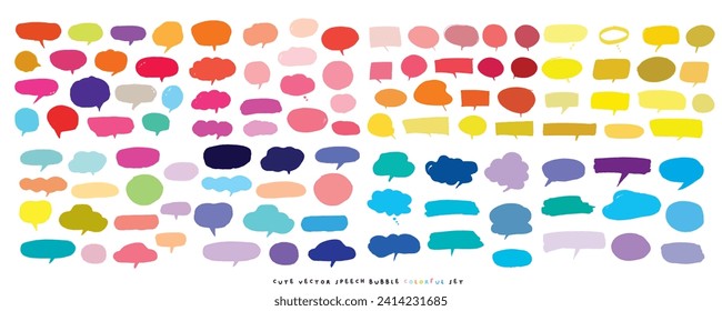 Cute vector speech bubble colorful set,Hand drawn set of speech bubbles with handwritten for book ,card, business, poster design. Vector illustration design for fashion fabrics, textile graphics