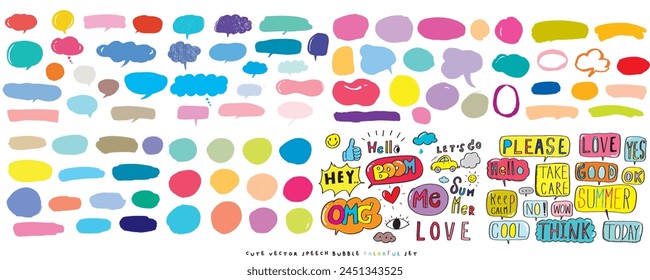 Cute vector speech bubble colorful set,Hand drawn set of speech bubbles with handwritten for book ,card, business, poster design. Vector illustration design for fashion fabrics, textile graphics