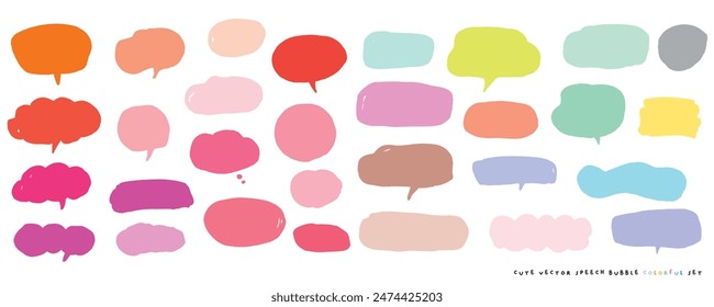 Conjunto de burbujas de discurso de Vector lindo colorido, conjunto dibujado a mano de burbujas de discurso con escritura a mano para el libro, tarjeta, negocio, diseño de póster. Diseño de Ilustración vectorial para telas de moda, gráficos textiles