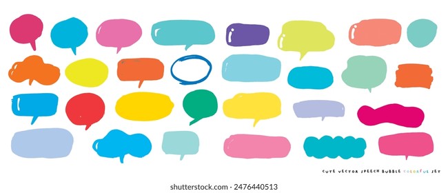 Cute vector speech bubble colorful set,Hand drawn set of speech bubbles with handwritten for book ,card, business, poster design. Vector illustration design for fashion fabrics, textile graphics