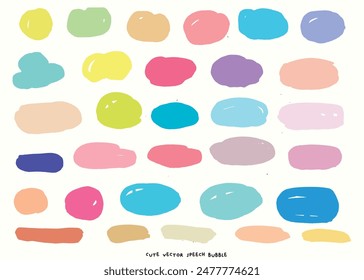 Conjunto de burbujas de discurso de Vector lindo colorido, conjunto dibujado a mano de burbujas de discurso con escritura a mano para el libro, tarjeta, negocio, diseño de póster. Diseño de Ilustración vectorial para telas de moda, garabato lindo
