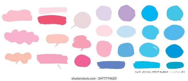Conjunto de burbujas de discurso de Vector lindo colorido, conjunto dibujado a mano de burbujas de discurso con escritura a mano para el libro, tarjeta, negocio, diseño de póster. Diseño de Ilustración vectorial para telas de moda, garabato lindo

