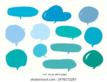 Conjunto de burbujas de discurso de Vector lindo colorido, conjunto dibujado a mano de burbujas de discurso con escritura a mano para el libro, tarjeta, negocio, diseño de póster. Diseño de Ilustración vectorial para telas de moda, gráficos textiles