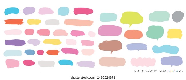 Conjunto de burbujas de discurso de Vector lindo colorido, conjunto dibujado a mano de burbujas de discurso con escritura a mano para el libro, tarjeta, negocio, diseño de póster. Diseño de Ilustración vectorial para telas de moda, garabato lindo