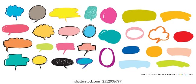 Cute vector speech bubble colorful set,Hand drawn set of speech bubbles with handwritten for book ,card, business, poster design. Vector illustration design for fashion fabrics,cute doodle