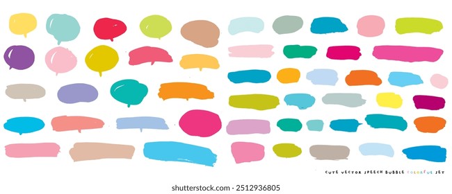 Conjunto colorido de bolhas de fala de vetor bonito, Conjunto desenhado à mão de bolhas de fala com manuscrito para livro, cartão, negócios, design de pôster. Projeto de ilustração vetorial para tecidos de moda, doodle bonito