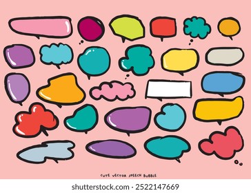 Cute vector speech bubble colorful set,Hand drawn set of speech bubbles with handwritten for book ,card, business, poster design. Vector illustration design for fashion fabrics,cute doodle