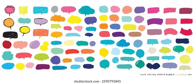 Cute vector speech bubble colorful set,Hand drawn set of speech bubbles with handwritten for book ,card, business, poster design. Vector illustration design for fashion fabrics,cute doodle