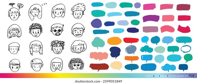 Cute vector speech bubble colorful set,Hand drawn set of speech bubbles with handwritten for book ,card, business, poster design, cute doodle cartoon face vector people ,cute doodle - Powered by Shutterstock - Get 15% off with code: PIKWIZARD15