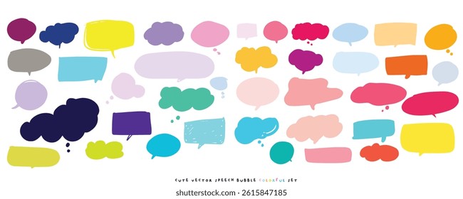 Cute vector speech bubble colorful set,Hand drawn set of speech bubbles with handwritten for book ,card, business, poster design. Vector illustration design for fashion fabrics,cute doodle
