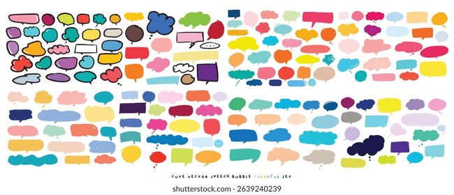 Cute vector speech bubble colorful set,Hand drawn set of speech bubbles with handwritten for book ,card, business, poster design. Vector illustration design for fashion fabrics, cute doodle