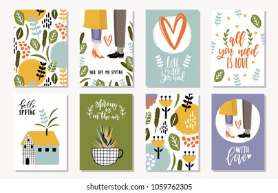 Cute vector spring cards with florals . Poster in romantic style.