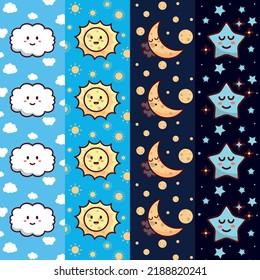 Cute Vector Star Moon Sun and Cloud In the day and night