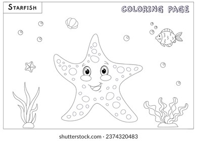 Cute vector starfish, with drawn elements in black and white