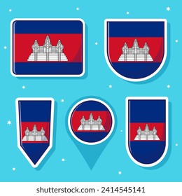 Cute vector state flag of Cambodia icon mascot illustration bundle. flag of southeast asia vector cartoon bundle
