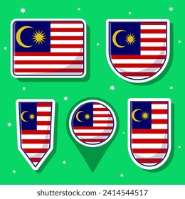 Bandera de estado de vector mate del paquete de ilustraciones de mascota de iconos de Malasia. pabellón del grupo de dibujos animados vectoriales de asia sudoriental