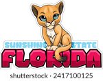 Cute Vector sticker with cougar puma and with the inscription "Sunshine state Florida"