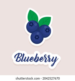 Cute Vector Sticker Fruit Blueberry Icon. Flat Style. EPS 10