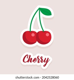 Cute vector sticker fruit cherry icons. Flat style. EPS 10