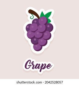 Cute Vector Sticker Fruit Grapes Icons. Flat Style. EPS 10