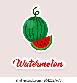 Cute vector sticker fruit watermelon icons. Flat style. EPS 10