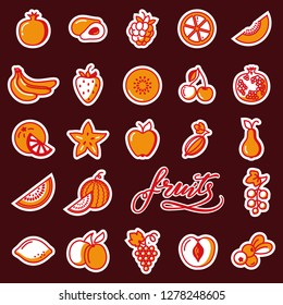 Cute vector stikers with fruits and lettering.