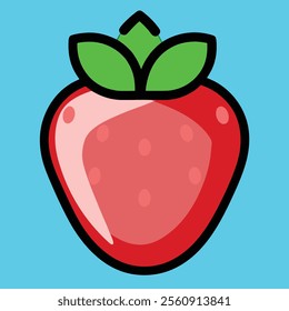 Cute vector strawberry red and juicy in colorful background 