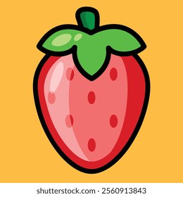 Cute vector strawberry red and juicy in colorful background 