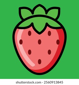 Cute vector strawberry red and juicy in colorful background 