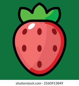 Cute vector strawberry red and juicy in colorful background 