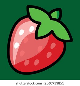 Cute vector strawberry red and juicy in colorful background 