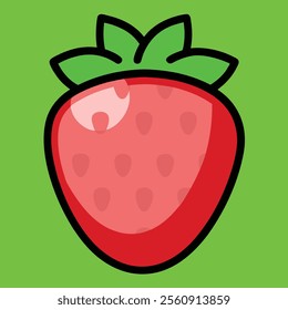 Cute vector strawberry red and juicy in colorful background 