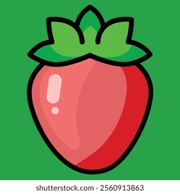 Cute vector strawberry red and juicy in colorful background 