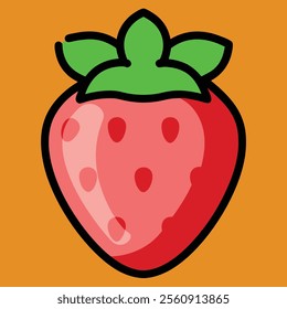 Cute vector strawberry red and juicy in colorful background 