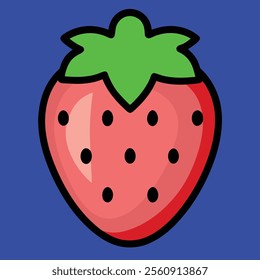 Cute vector strawberry red and juicy in colorful background 