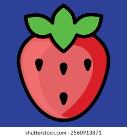 Cute vector strawberry red and juicy in colorful background 