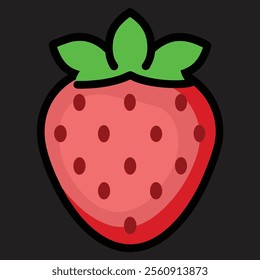 Cute vector strawberry red and juicy in colorful background 