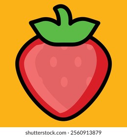 Cute vector strawberry red and juicy in colorful background 