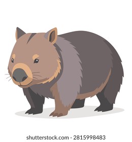 A cute vector style illustration of a wombat standing, showing its characteristic round body, short legs, and brown grey fur.