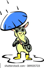 Cute vector Sugar Glider with blue umbrella