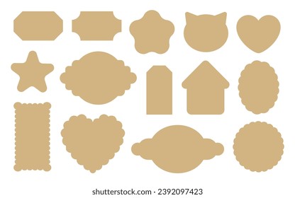 Cute vector tags die-cut file. Holiday frames retro labels set for paper craft, vintage Christmas gift tag, scrapbook, packaging badge, price sticker, nameplate, greeting card, cookie shape.