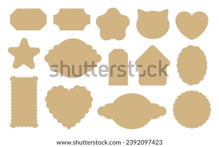 Cute vector tags die-cut file. Holiday frames retro labels set for paper craft, vintage Christmas gift tag, scrapbook, packaging badge, price sticker, nameplate, greeting card, cookie shape.