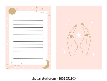 cute vector template for agenda with constellations, moon, planet and stars 