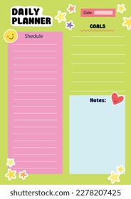 Cute vector template of daily planner. Modern young women's planner of personal diary.