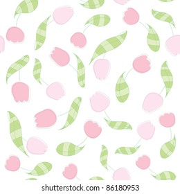 cute vector tender seamless pattern with flowers tulips isolated on white background