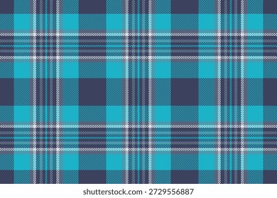 Tartan têxtil vetorial bonito, xadrez gracioso de verificação de fundo. Textura sem emenda padrão de tecido quadrado na paleta de cores azul e ciano.