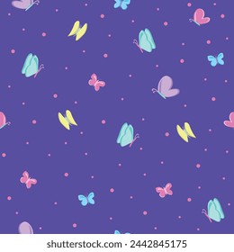 Cute vector texture with Butterflies and Polka Dots. Beautiful seamless pattern.