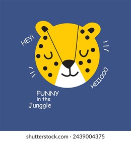 cute vector tiger head and quote funny in the jungle illustration, vector