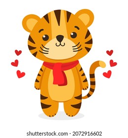 Cute vector tiger. Perfect for wallpaper, cards, stickers, poster, print, packaging, invitations, Baby shower, patterns, travel, logos etc