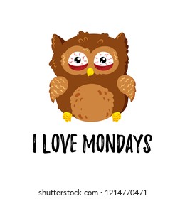 Cute vector tired owl. Cartoon illustration